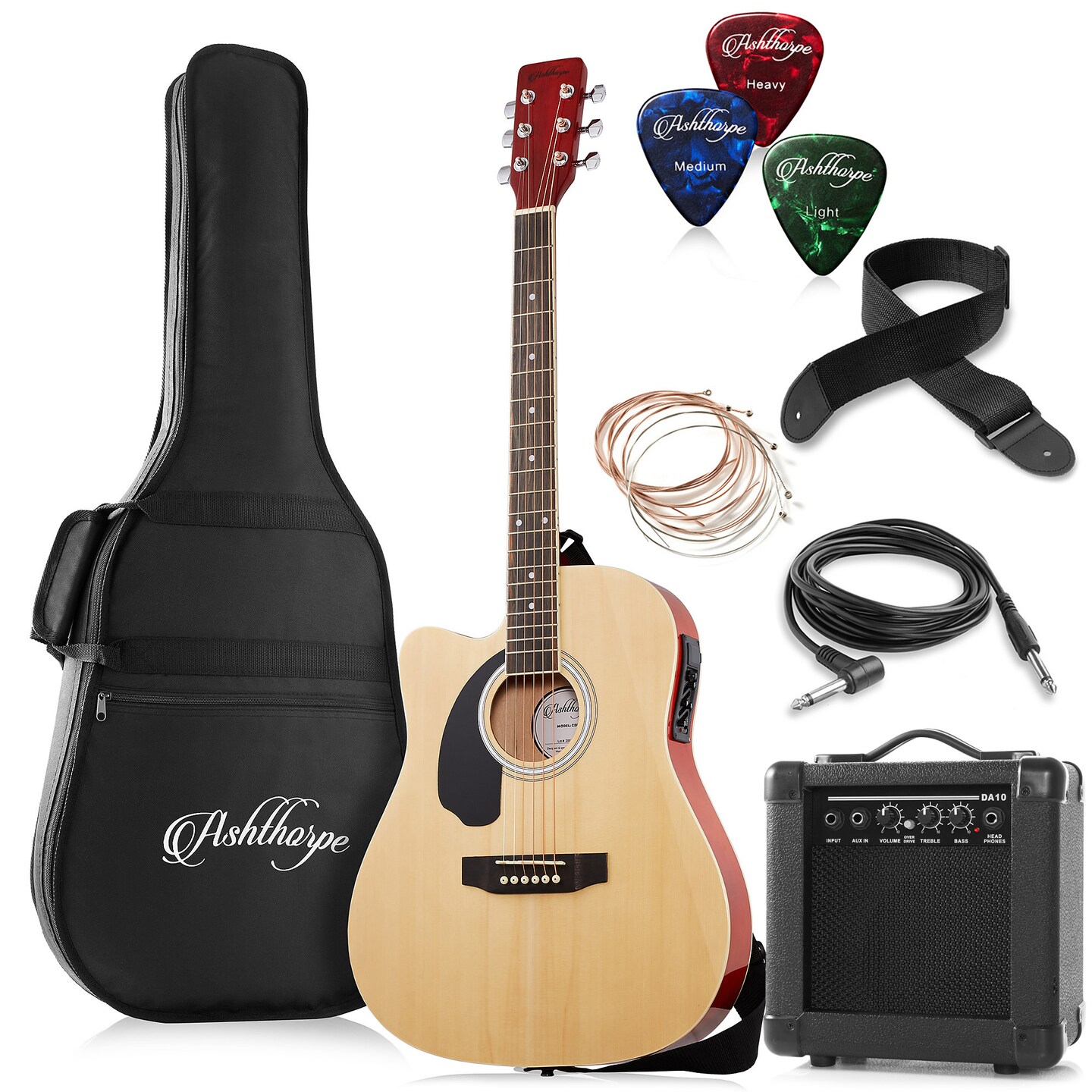 Ashthorpe Left Handed Full-Size Thinline Cutaway Acoustic Electric