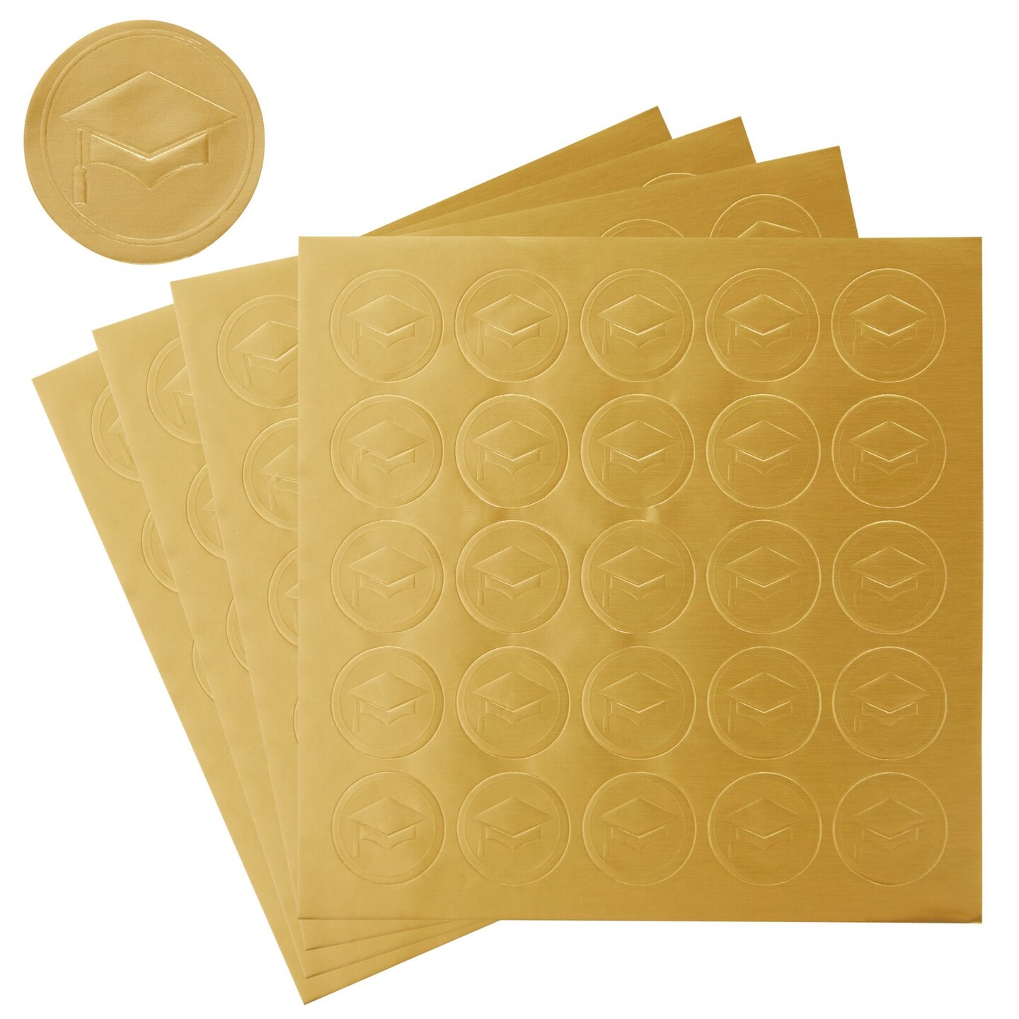 100 Pack Graduation Cap Stickers for Envelopes, Matte Gold Foil Grad Hat Labels, Self Adhesive Invitation Seals (1 Inch)