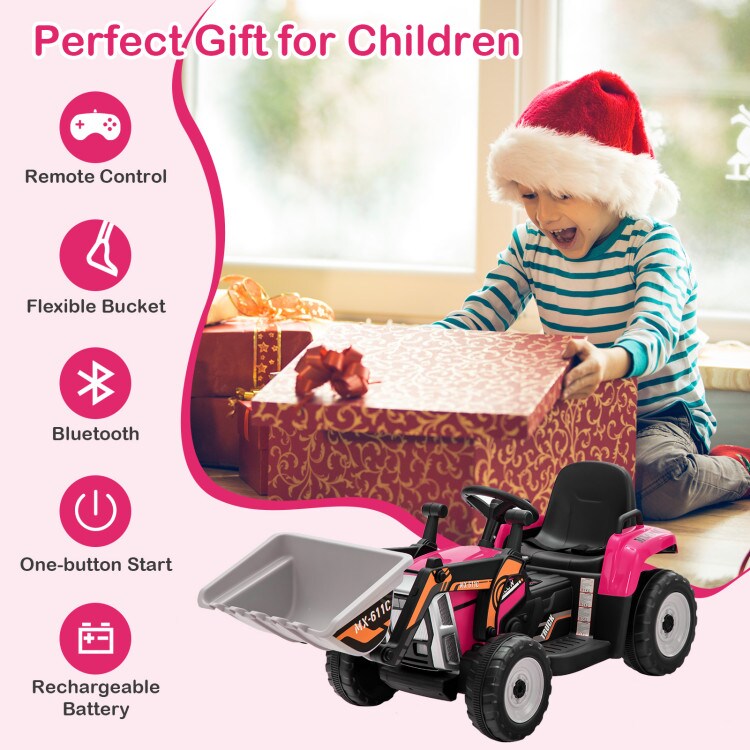 Kids Ride-On Excavator with Manual and Remote Control, LED Lights