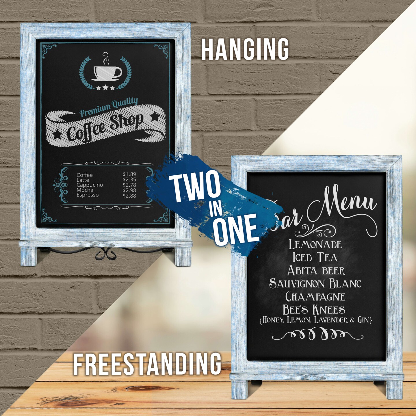 HBCY Creations Hanging or Tabletop Chalkboard with Legs/Wedding Table Sign/Kitchen Countertop Memo Board