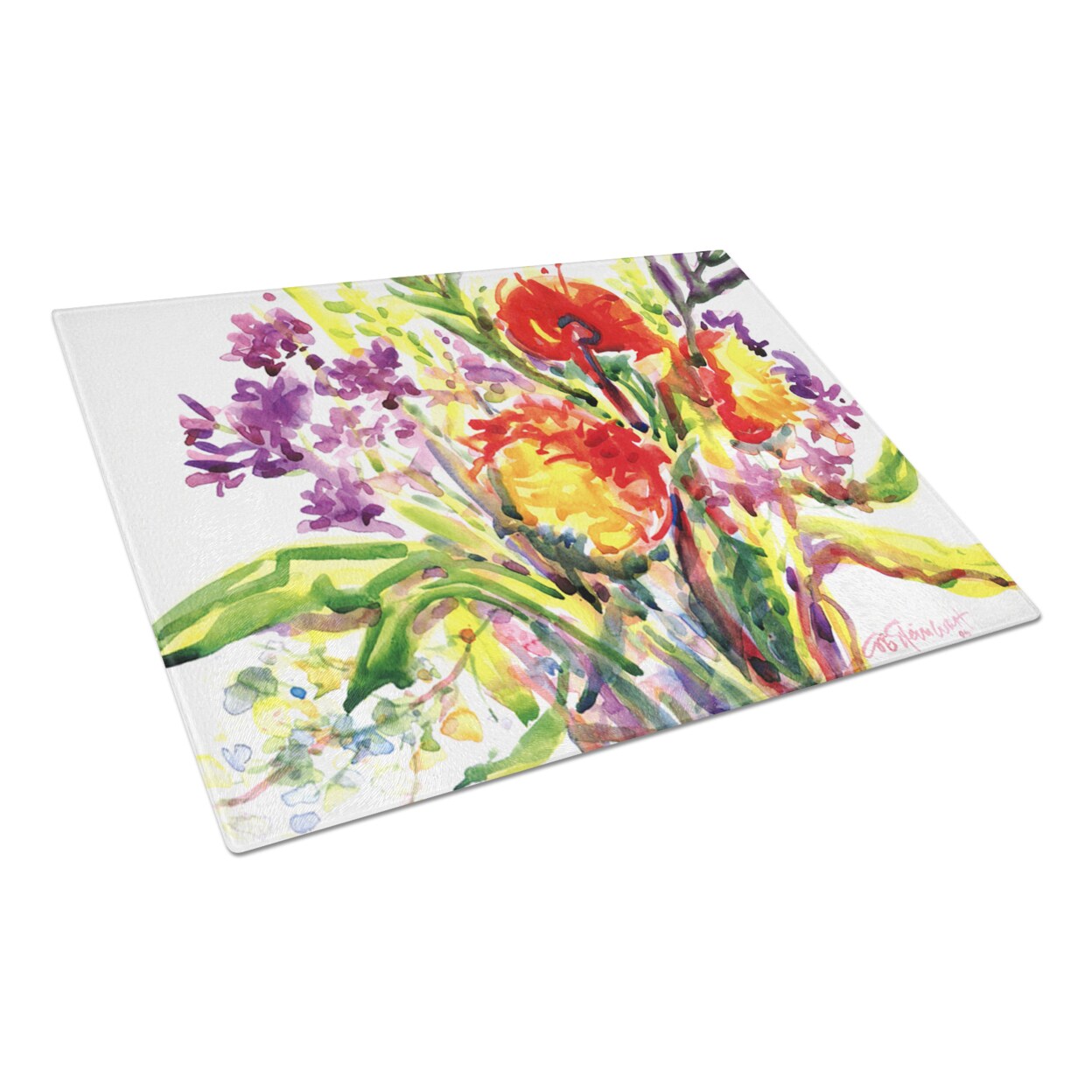 Large Tempered Glass Cutting Board - Floral