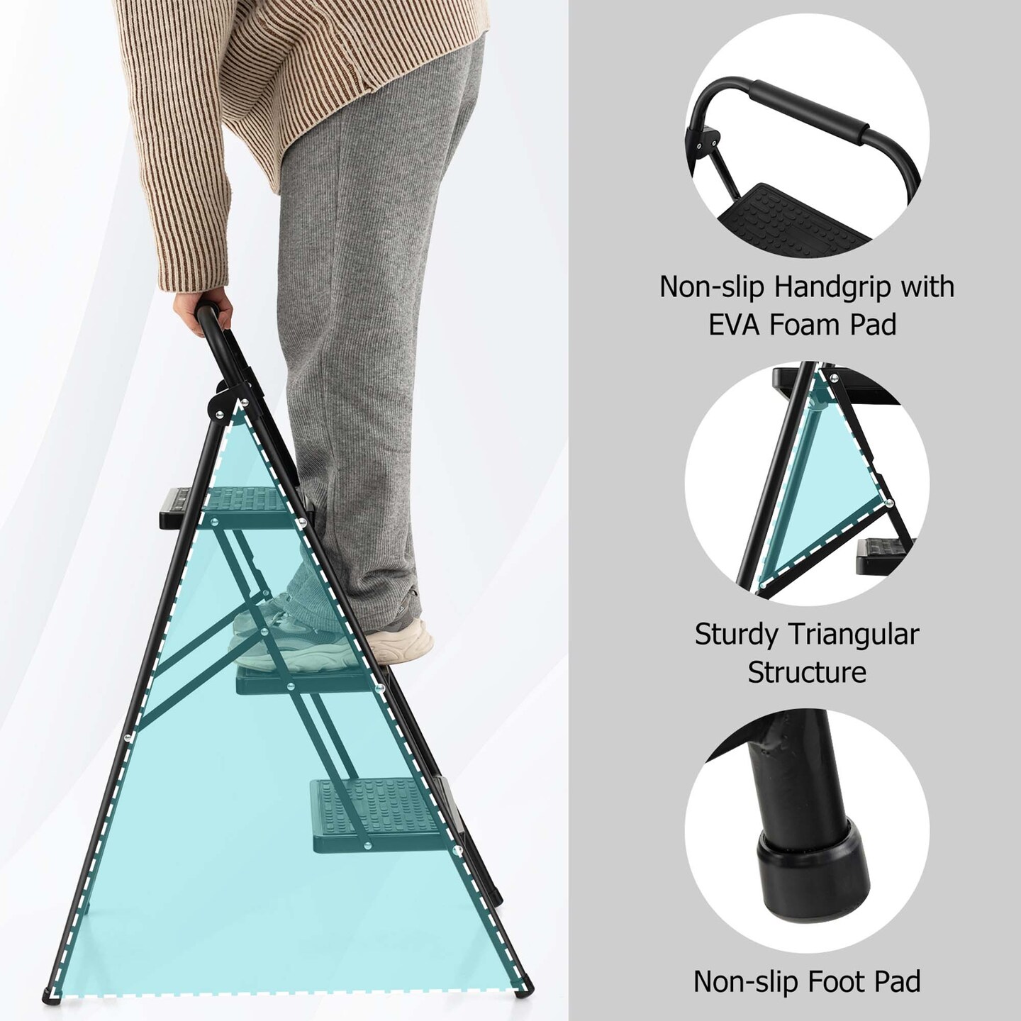 Costway 3 Step Ladder Folding Step Stool 330lbs Capacity w/ Anti-Slip Pedal &#x26; Handle