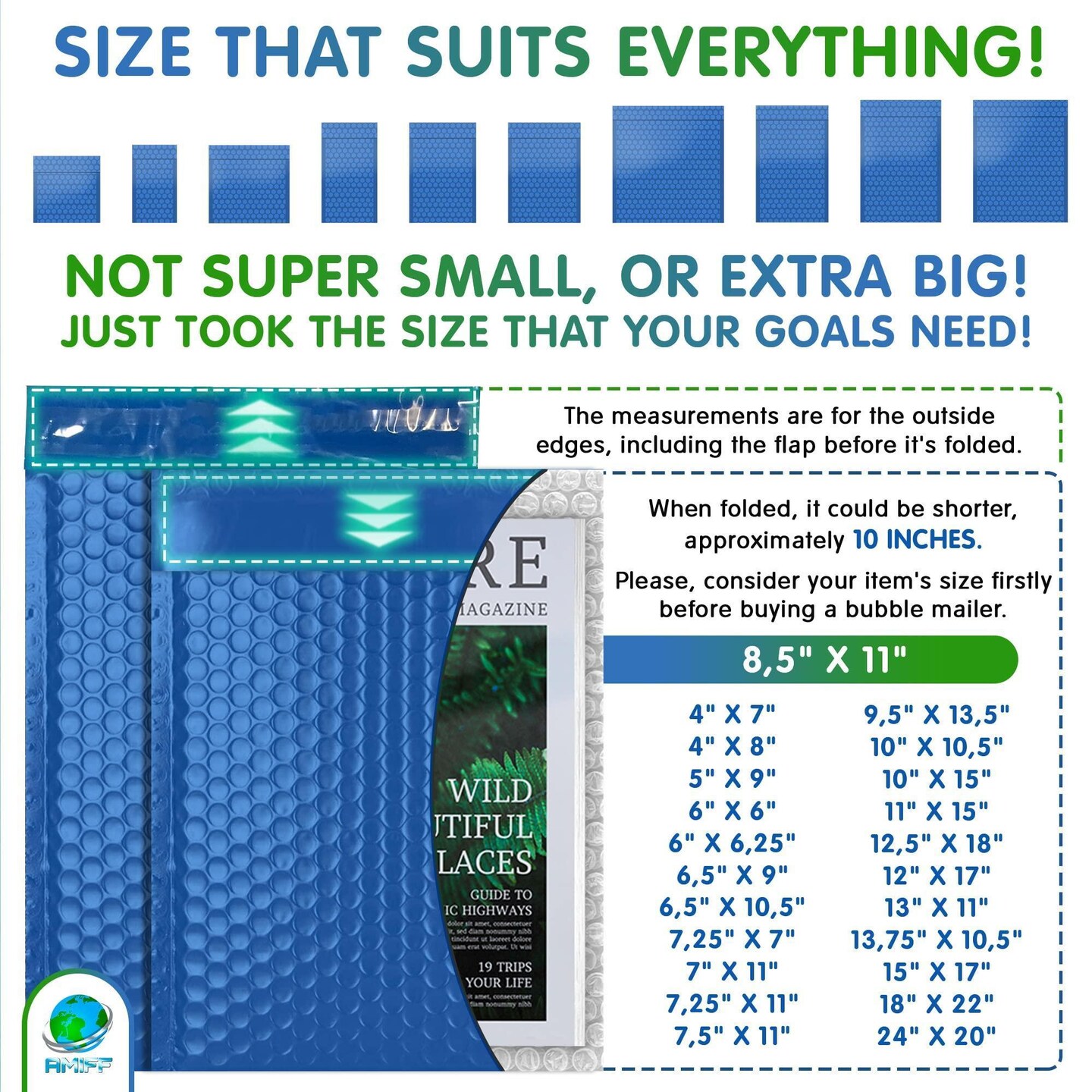 Blue Poly Bubble Mailers 8.5 x 11 Padded Envelopes 8 1/2 x 11 Pack of 10 Poly Cushion Envelopes with Peel and Seal for Mailing Shipping Packing