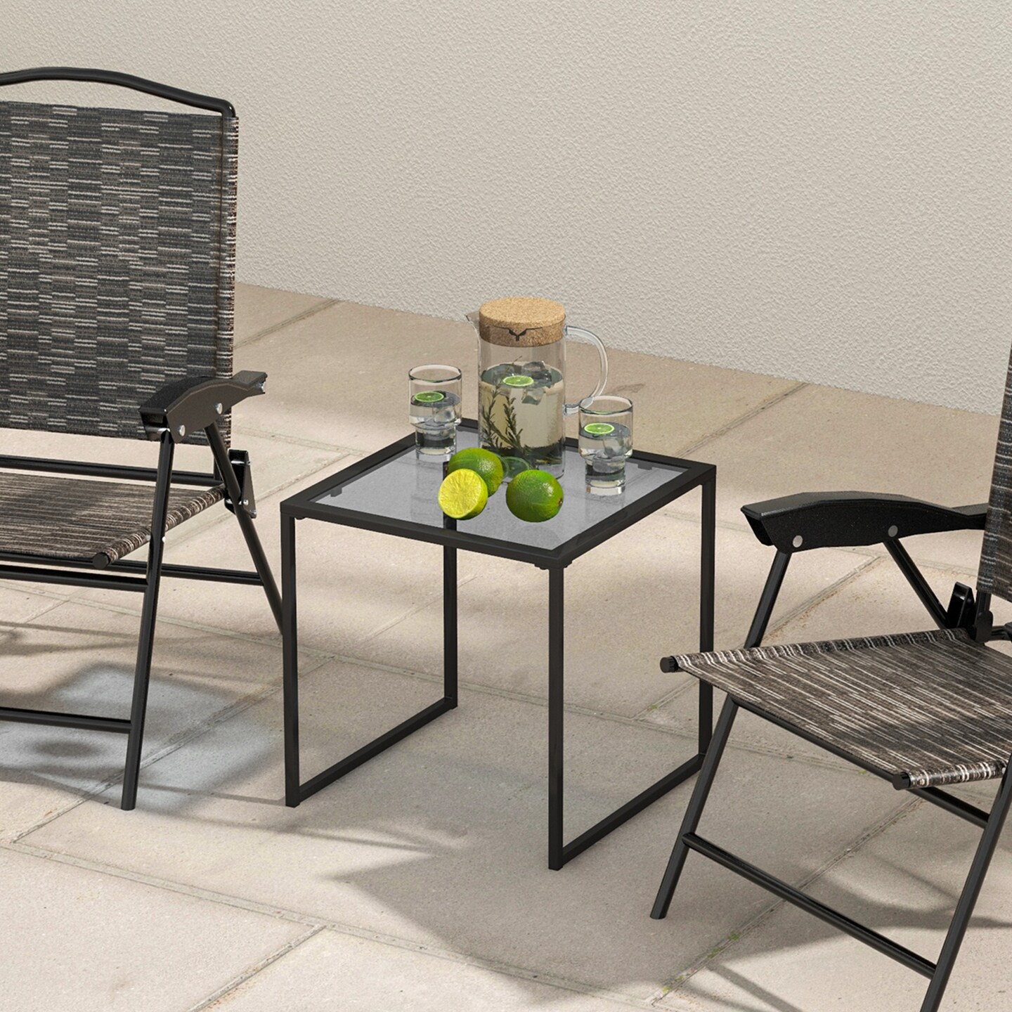 Costway Patio Side Table Outdoor 17'' Tempered Glass End Coffee Table for Porch Garden
