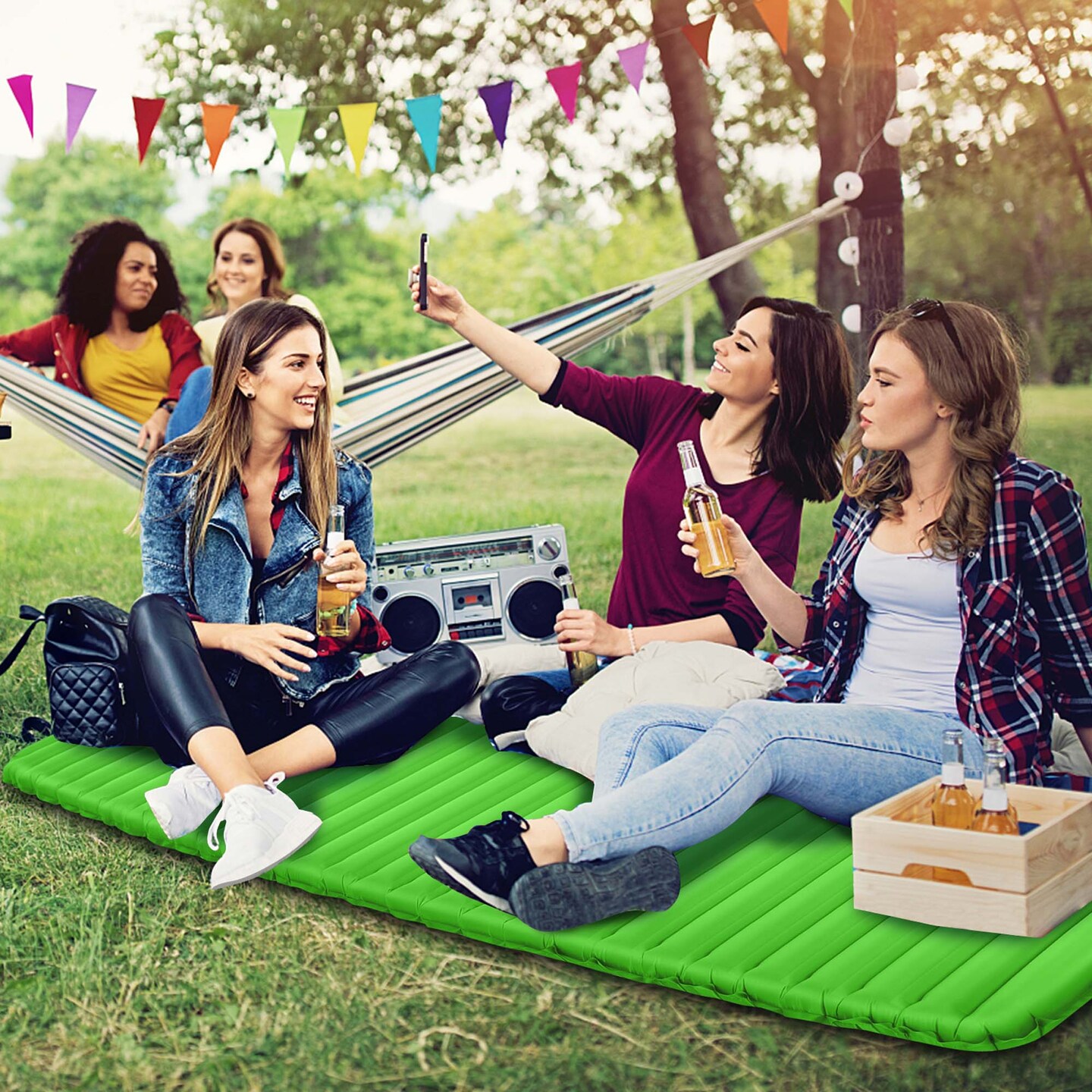 Goplus 3 Inch Inflatable Camping Sleeping Pad Waterproof &#x26; Comfortable Sleeping Mat Blue/Green
