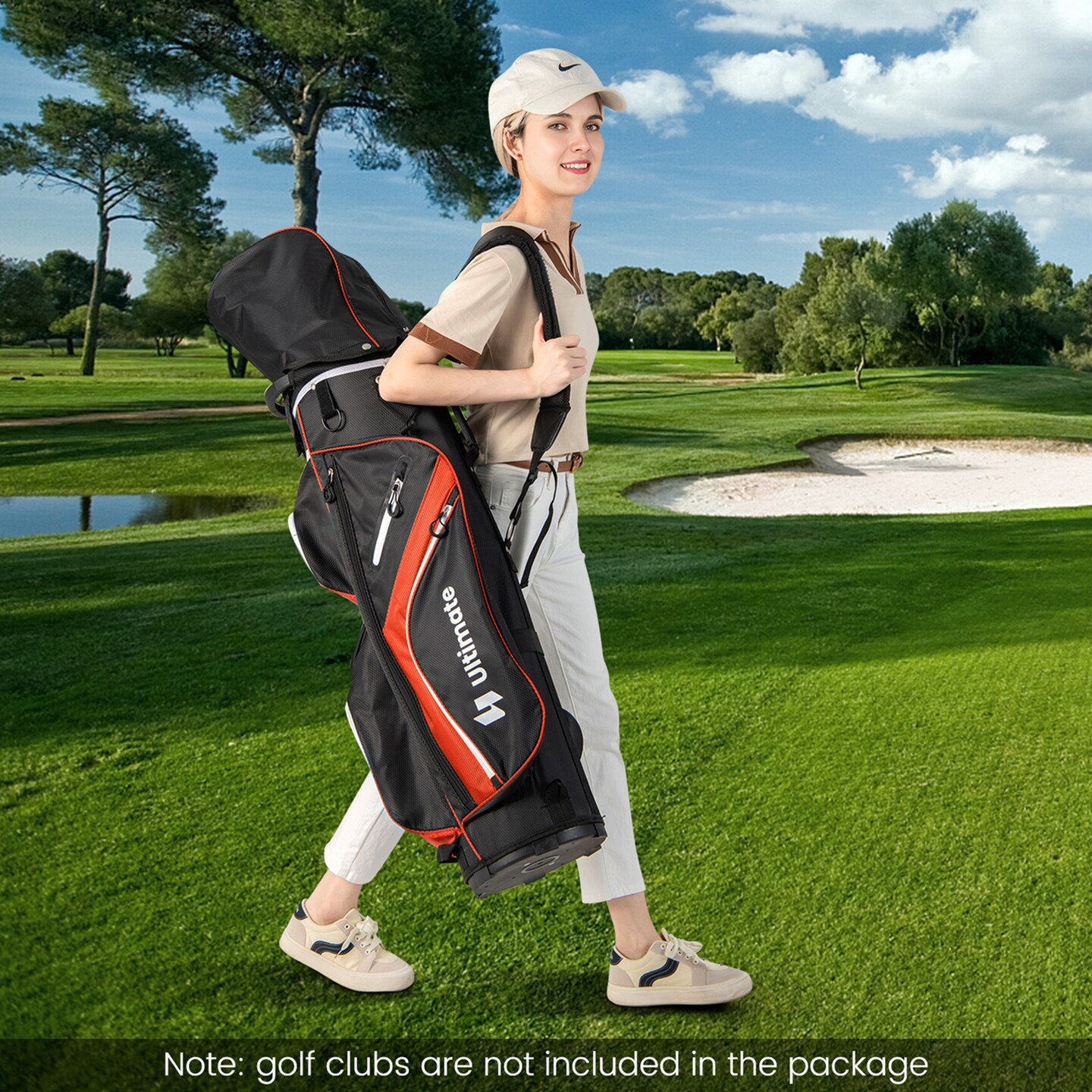 Costway Lightweight Golf Cart Bag with 14 Way Top Dividers 9 Pockets Rain Hood Cooler Bag