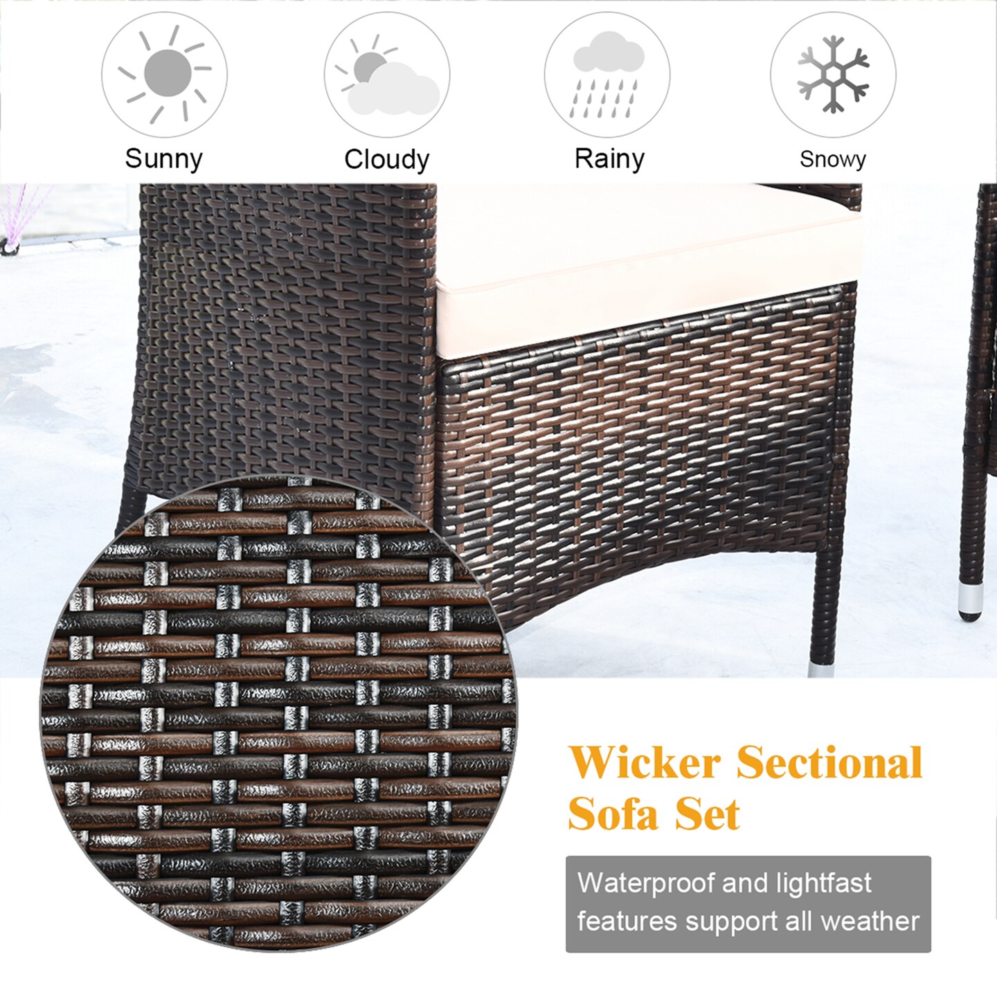 Costway 8PCS Patio Wicker Furniture Set Sofa Chair with Brown &#x26; Red Cushion Covers Garden