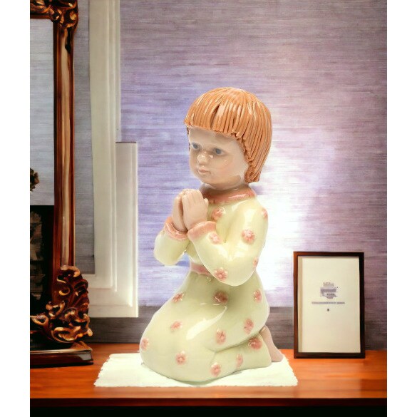 Ceramic Praying Girl Figurine, Religious Dcor