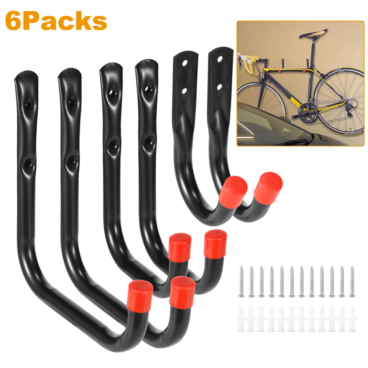 Global Phoenix 6 Packs Garage Storage Hooks 22lbs Load Bike Bicycle Hooks  Heavy Duty Utility Hooks