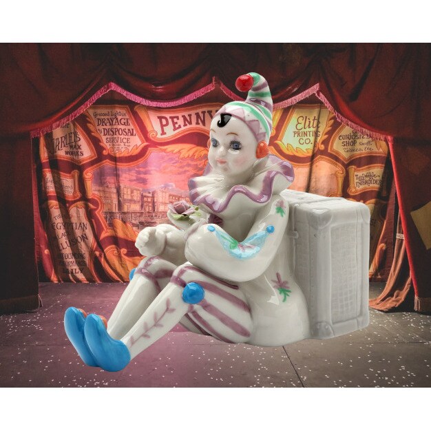 Ceramic Clown Music Box 6.25&#x22; Circus Decor Home Accent