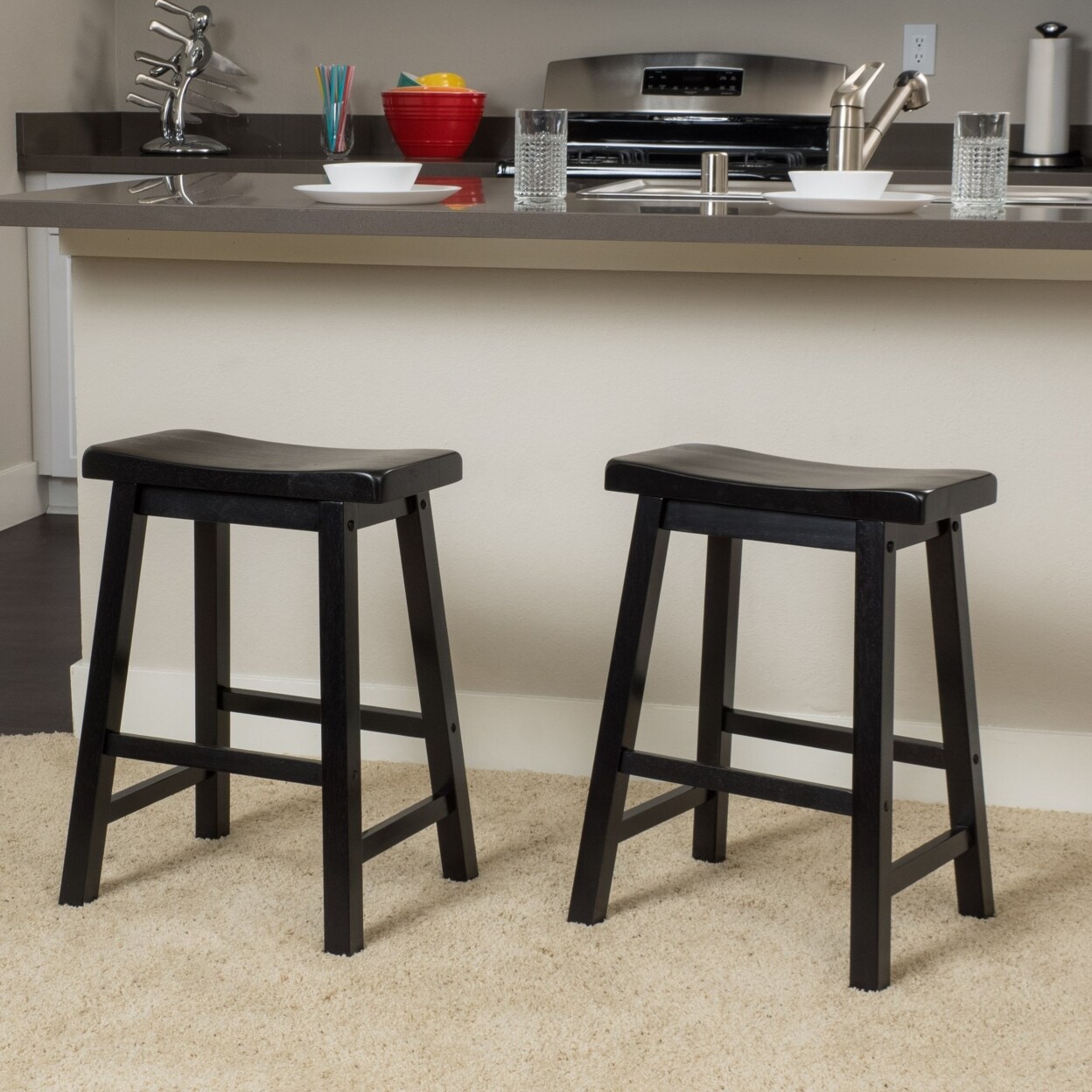 GDF Studio Marcy Black Saddle Wood 24 Inch Counter Stool Set of 2