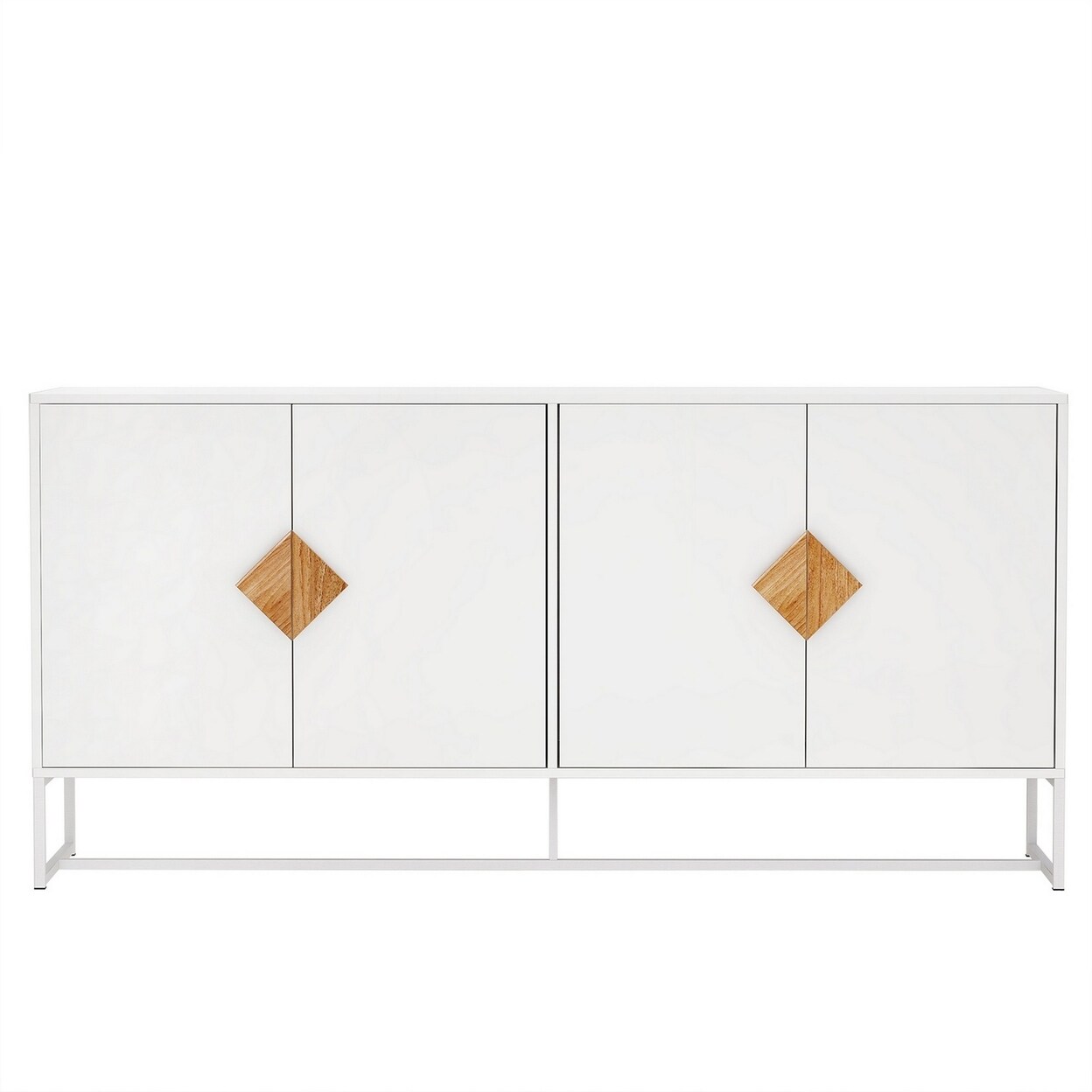 Saltoro Sherpi 63 Inch Sideboard with 2 Double Door Cabinets, Square Handles, White Wood-