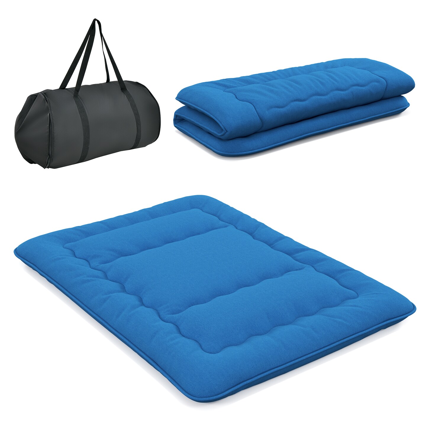 Costway Full/King/Queen/Twin Futon Mattress Japanese Floor Sleeping Pad Washable Cover Carry Bag Blue