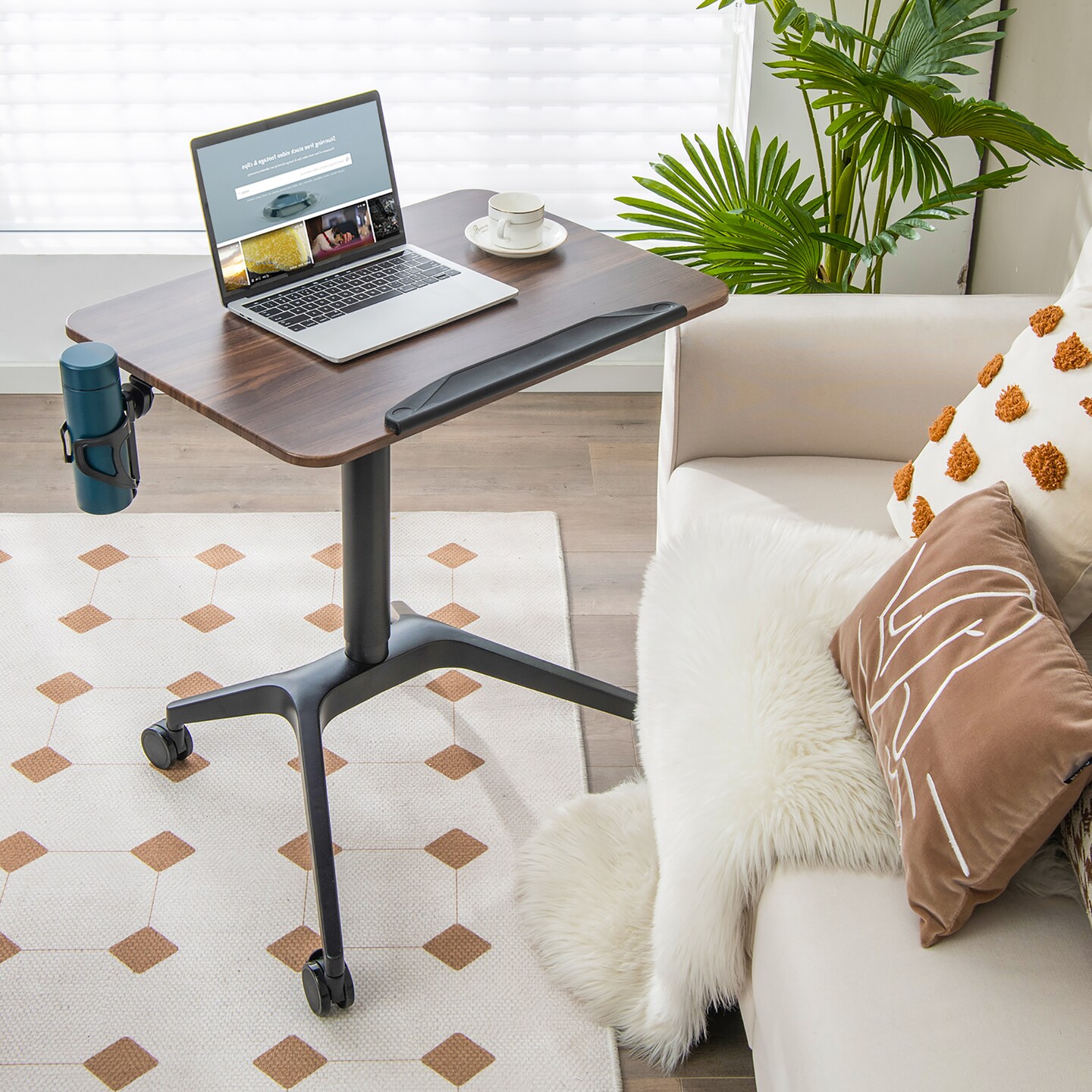 Costway Pneumatic Standing Desk Tilting Adjustable Laptop Cart Mobile Podium Cup Holder