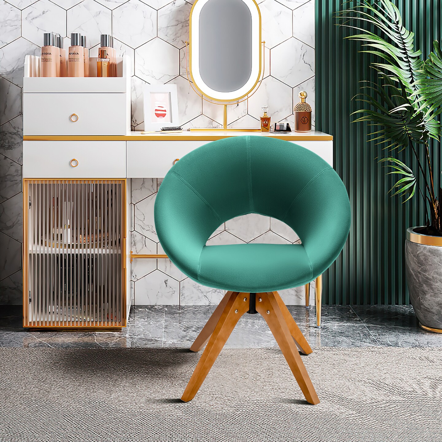 Costway Mid Century Modern Swivel Accent Chair Fabric Armchair Velvet Living Room Pink\Blue\Green\Grey