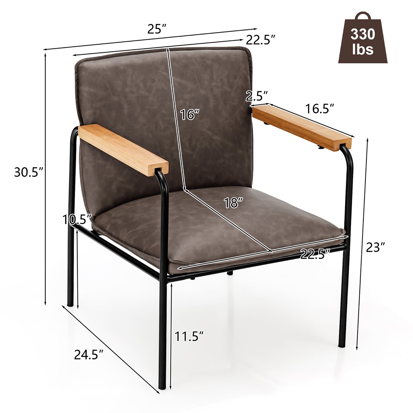 Costway Modern Accent Chair Arm Chair PU Leather W/Rubber Wood Armrest for Living Room