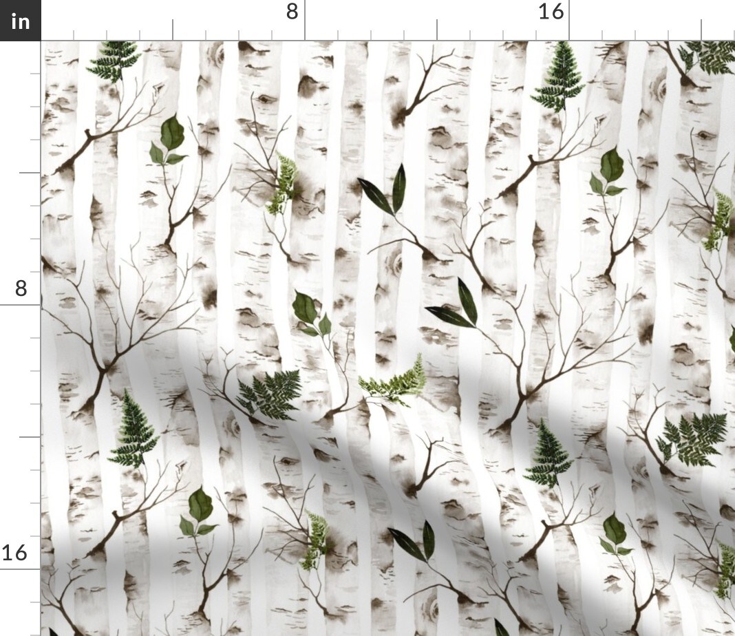 Woodland Rustic Nature Forest Birch Woods Trees Botanical Custom Printed Fabric by Spoonflower Various Fabrics by the Yard or Fat Quarter