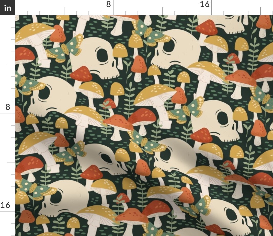 Red Yellow Butterfly Woodland Gothic Skulls Moth Small Scale Custom Printed Fabric by Spoonflower Various Fabrics by the Yard or Fat Quarter