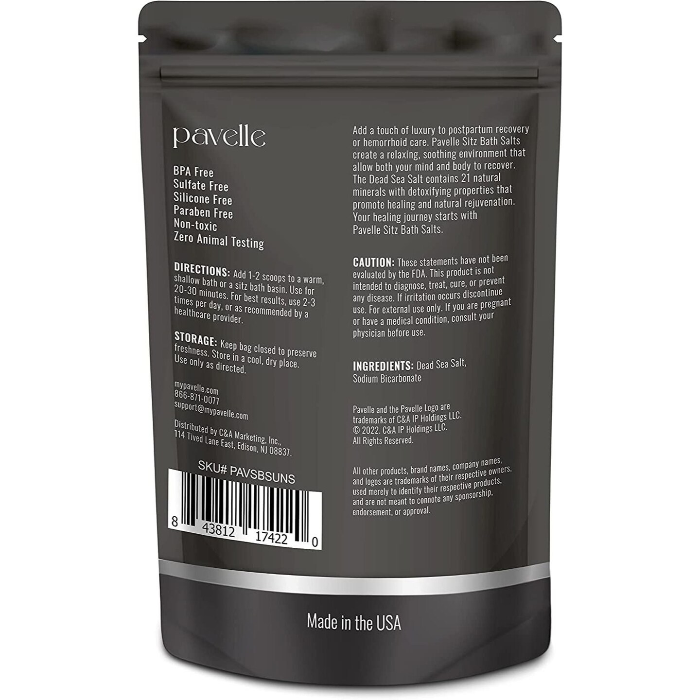 Pavelle Dead Sea Sitz Bath Salts, Sitz Bath Soak for PostPartum Pain Relief, 14 oz (397g)