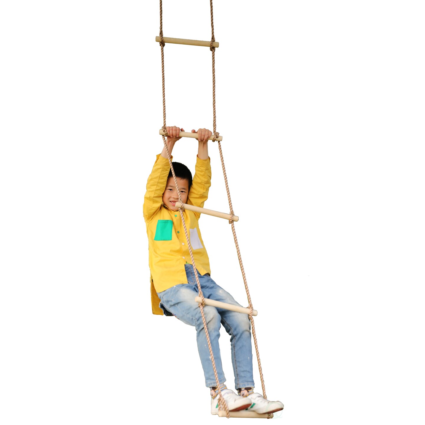 5-Step Wooden Rope Climbing Ladder For Kids Heavy-Duty 110 Lbs Capacity