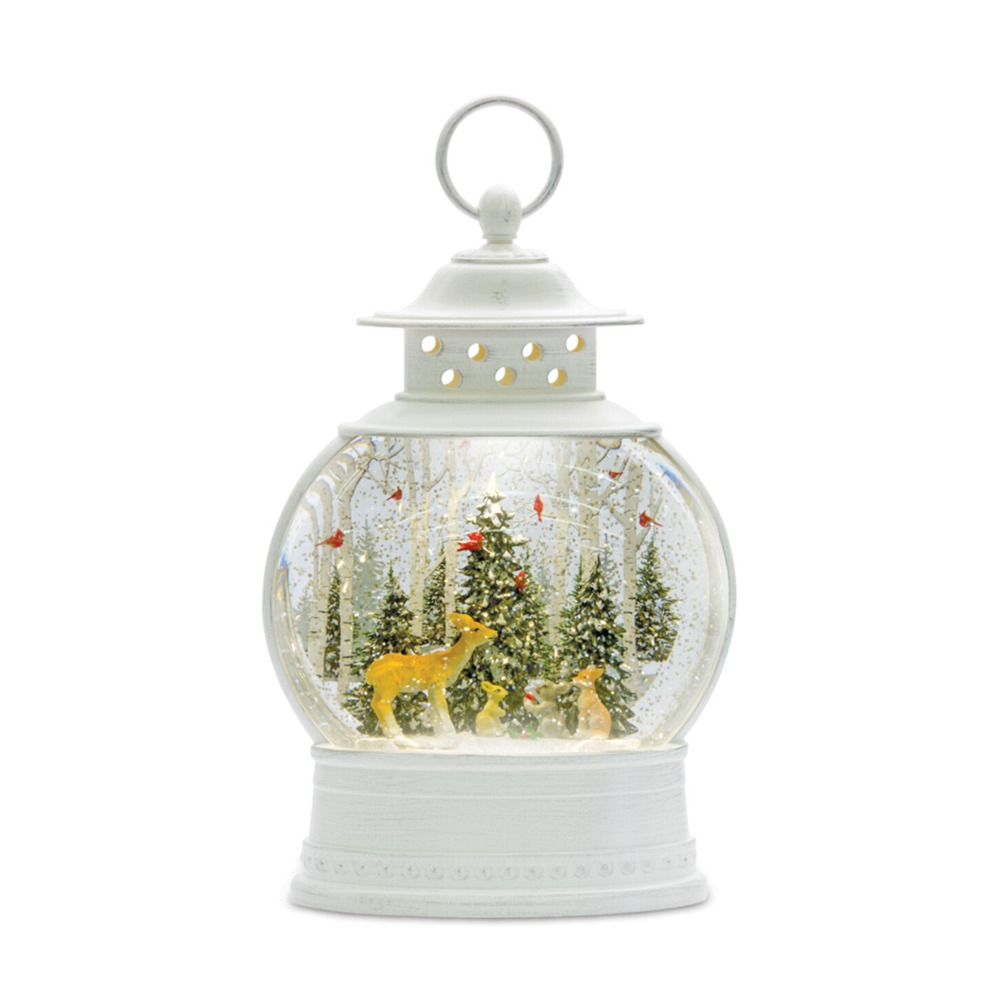 Contemporary Home Living 11.5&#x22; Forest Friends Snow Globe Christmas Lantern - 6-Hour Timer