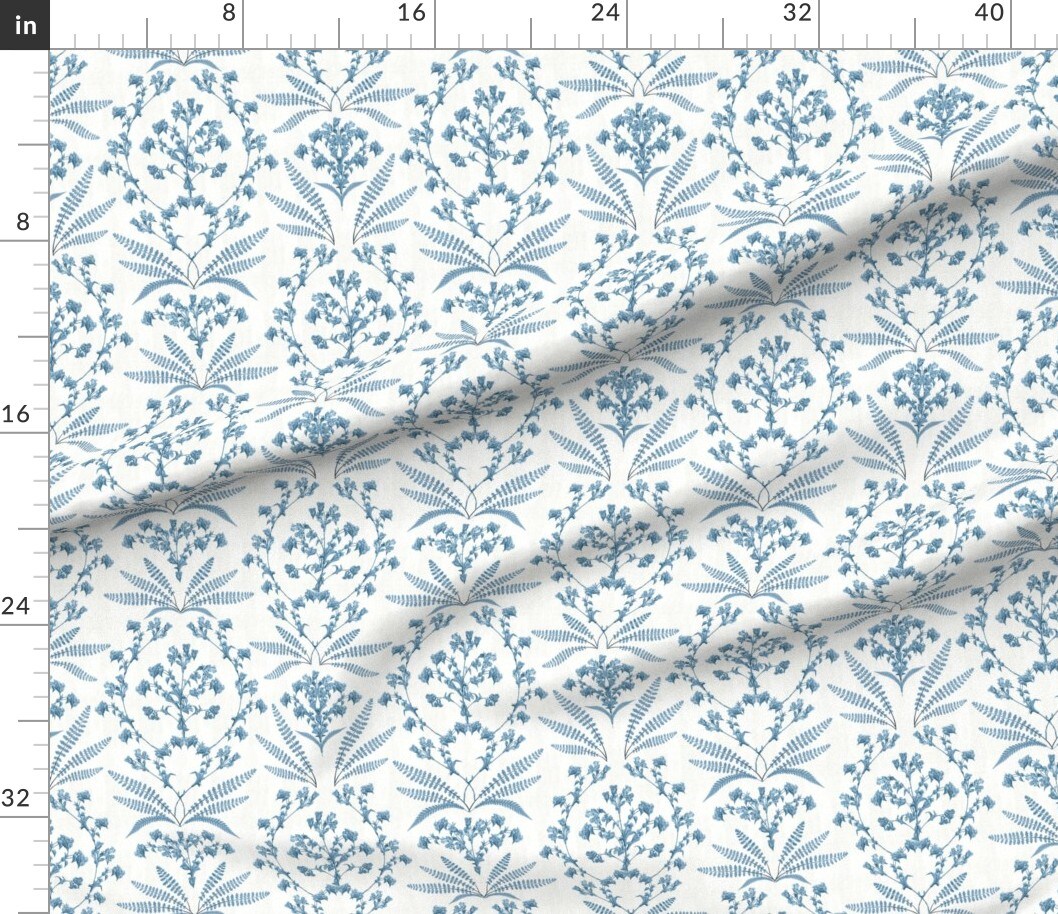 Cottage Core Traditional Classic Blue Vine Flowers Floral Ogee Garland Custom Printed Fabric by Spoonflower Various Fabrics by the Yard or Fat Quarter