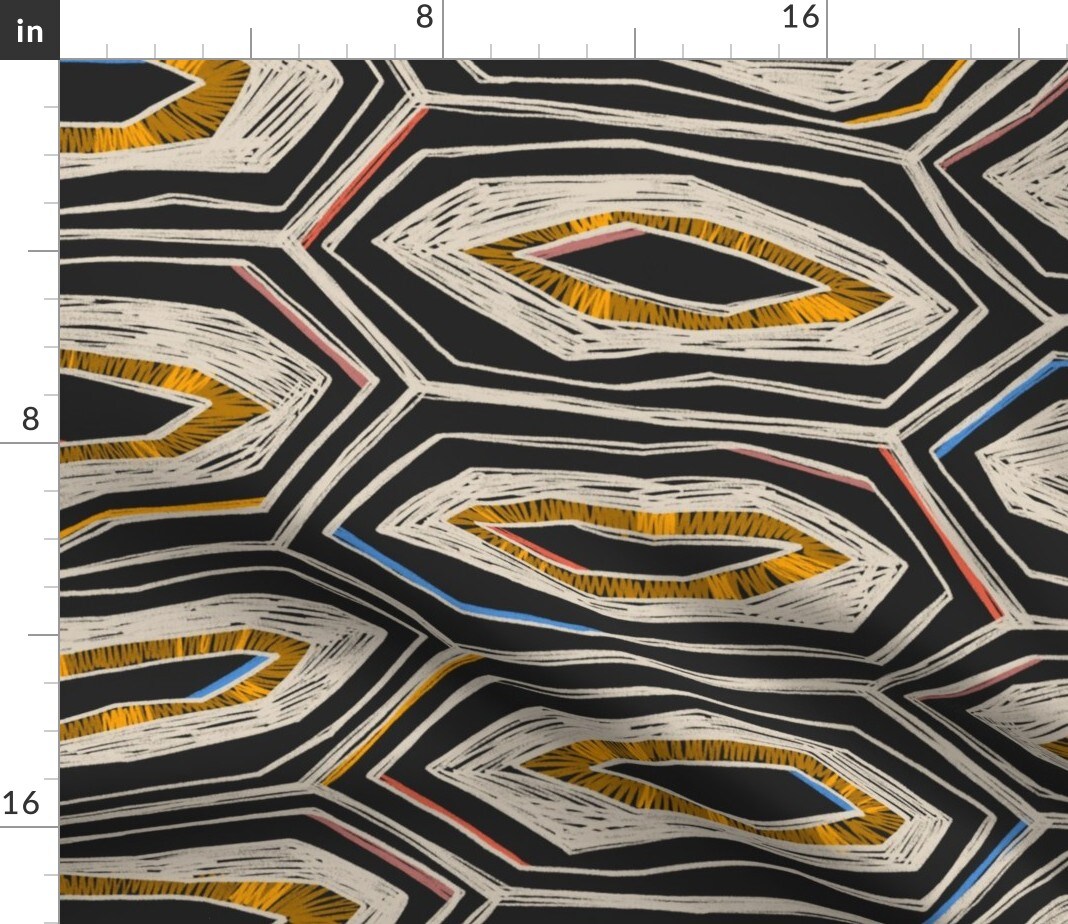 Tortoiseshell Abstract Bold Geometric Animal Print Hexagon Hand Drawn Custom Printed Fabric by Spoonflower Various Fabrics by the Yard or Fat Quarter