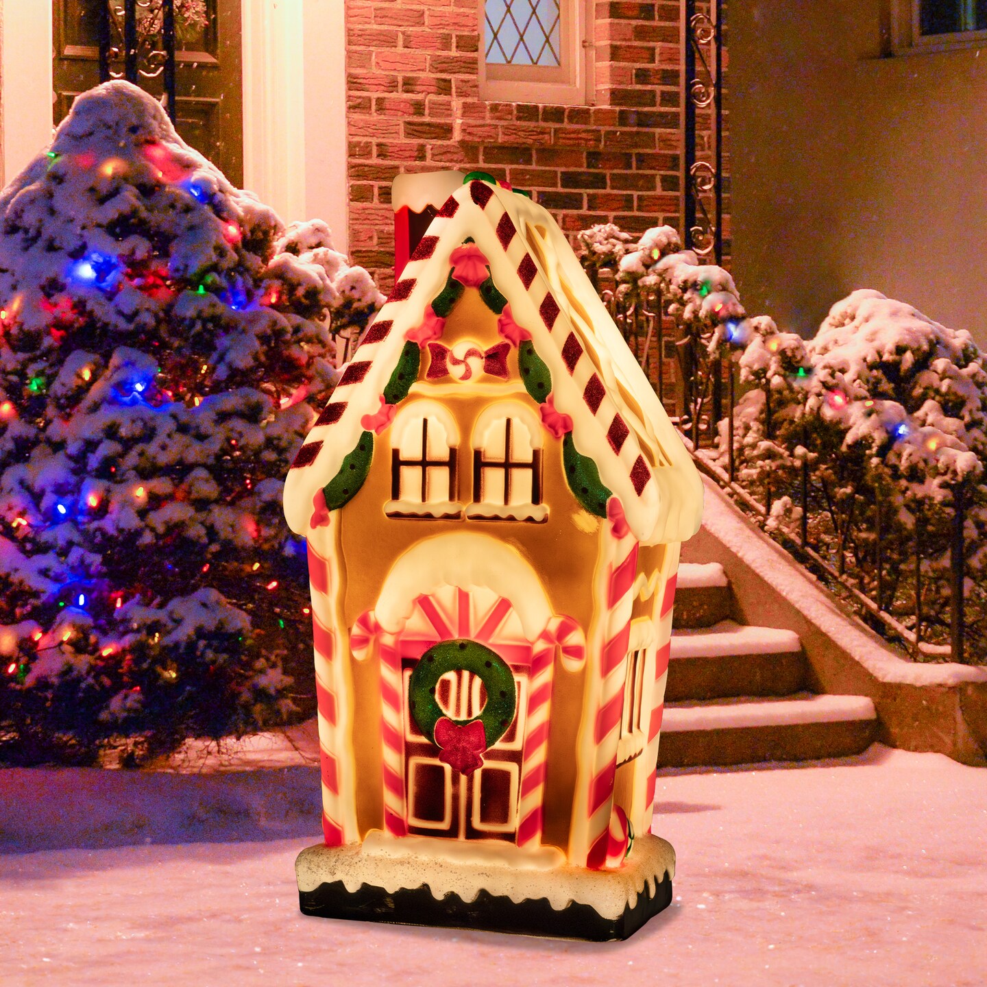 Northlight 36” Lighted Retro Style Blow Mold Gingerbread House Outdoor Christmas Decoration