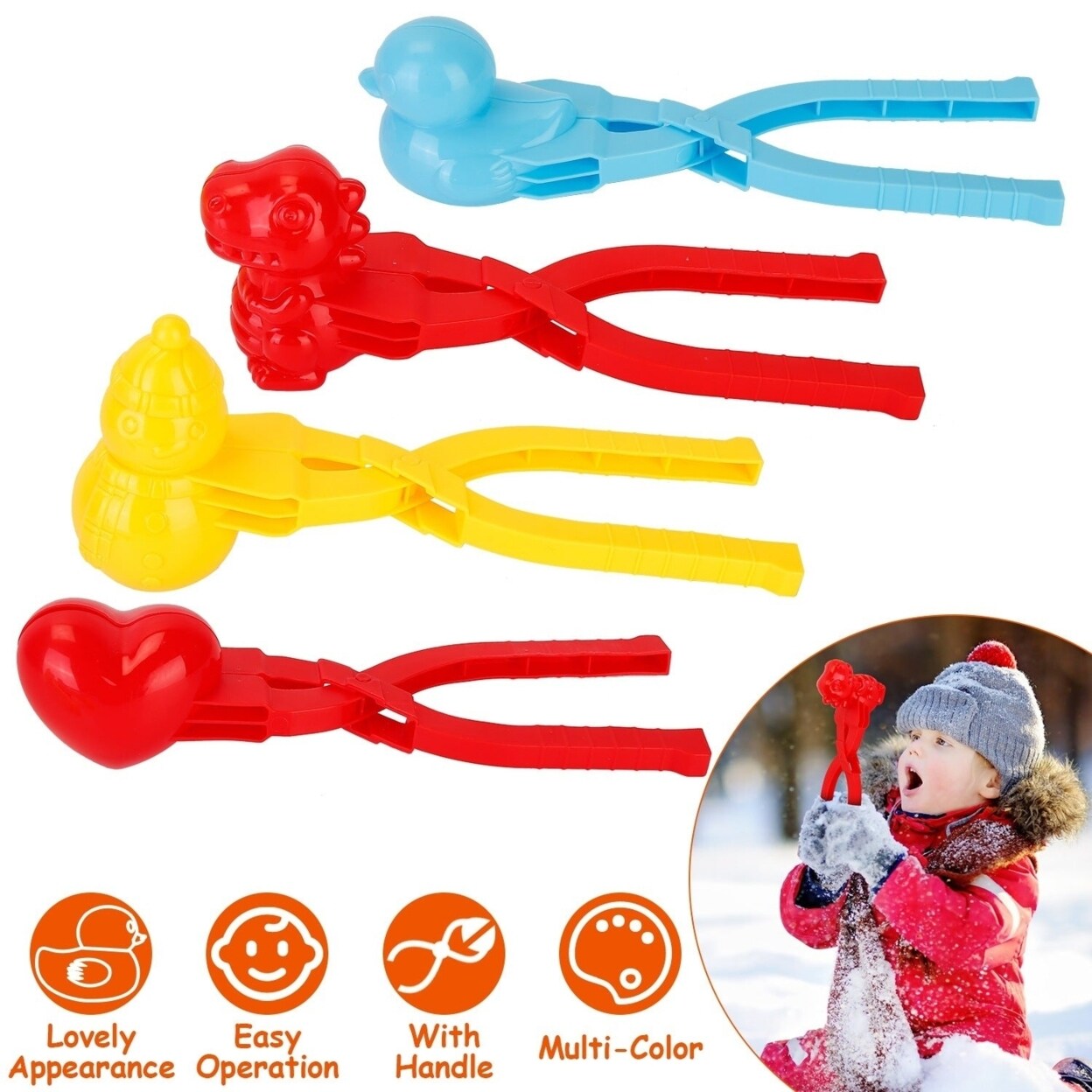 4Pcs Snowball Makers Set Clip Snow Molds Toys Beach Sand Toy With Handle For Snow Fight Winter Activities