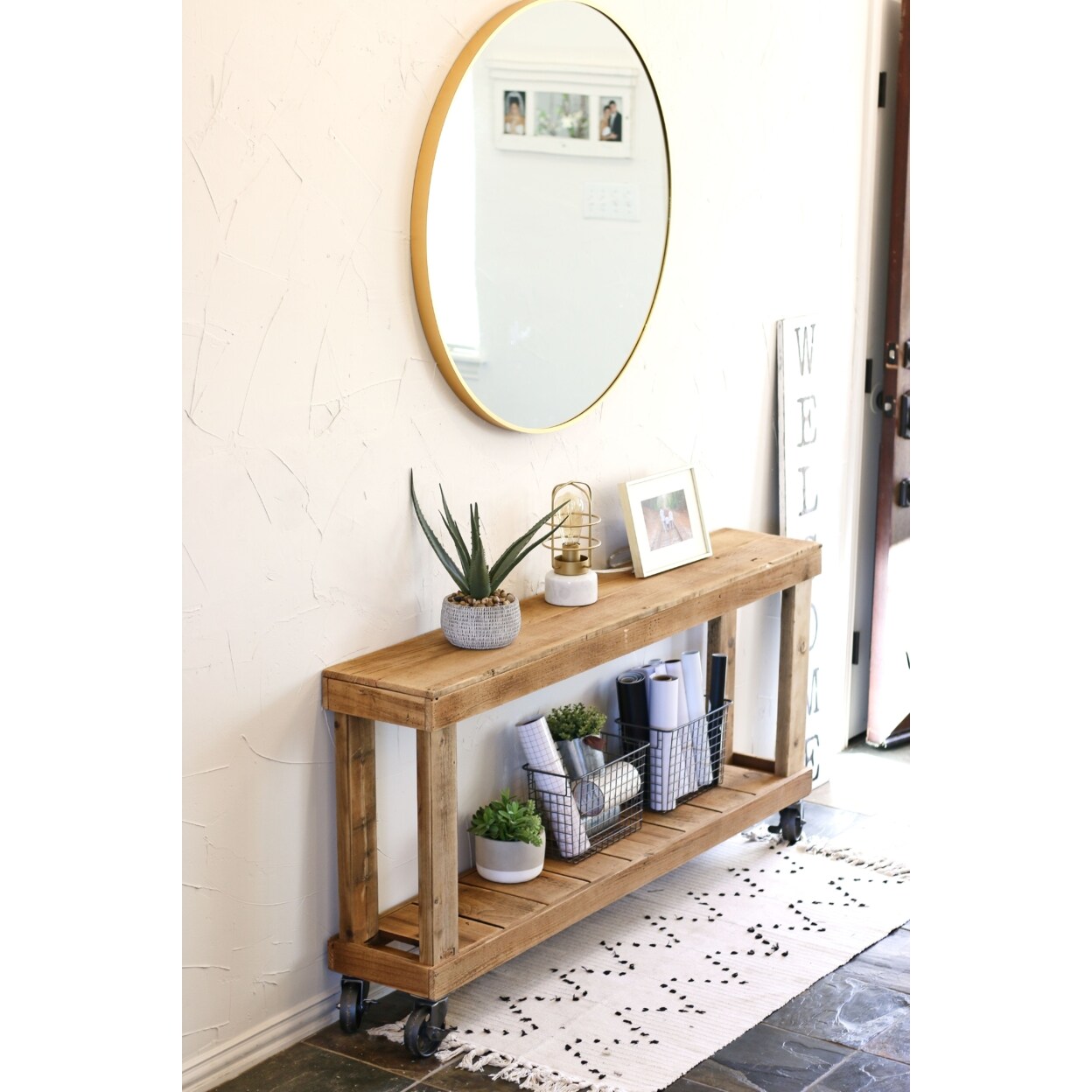 Doug and Cristy Designs Natural 60" Luxe Console Table on Wheels