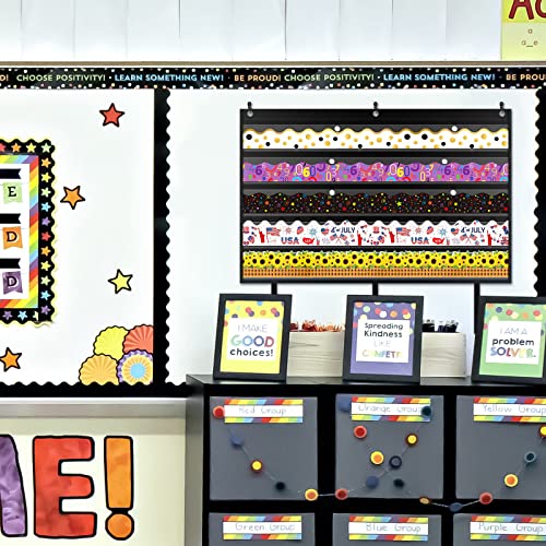 Bulletin Border Storage Pocket Chart for Classroom, Bulletin Board Border Storage, Classroom Organizer with Storage Pockets (Black)