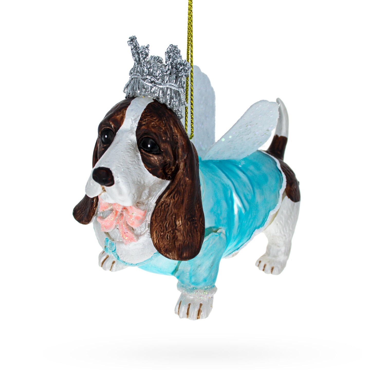 Regal Hound Dog in Crown and Costume Blown Glass Christmas Ornament