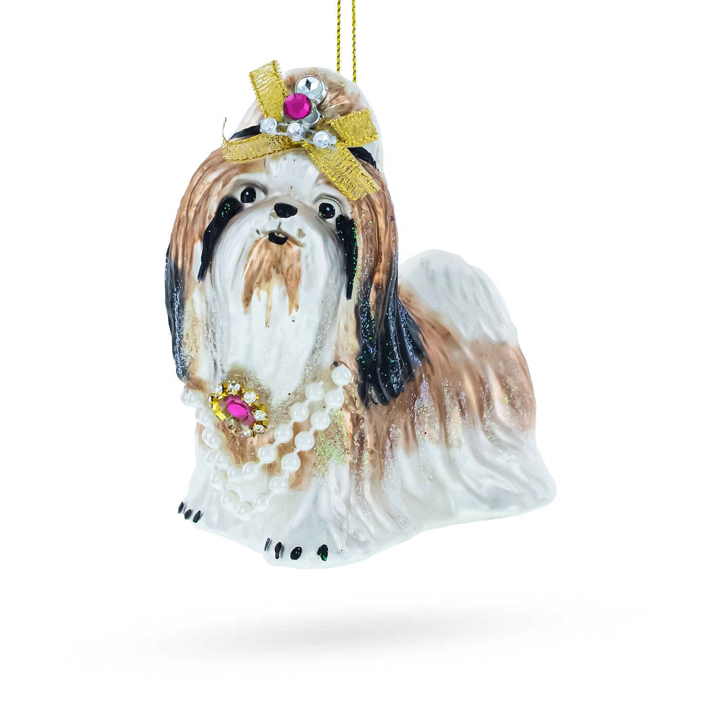 Shih Tzu with Pearls Glass Christmas Ornament
