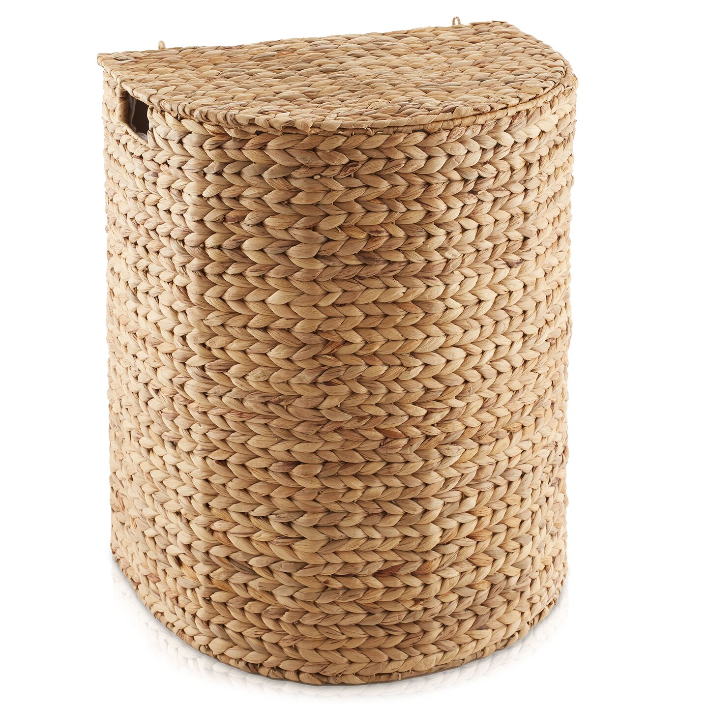 Casafield Half Moon Laundry Hamper with Lid and Removable Liner Bag, Woven Water Hyacinth Laundry Basket for Clothes and Towels