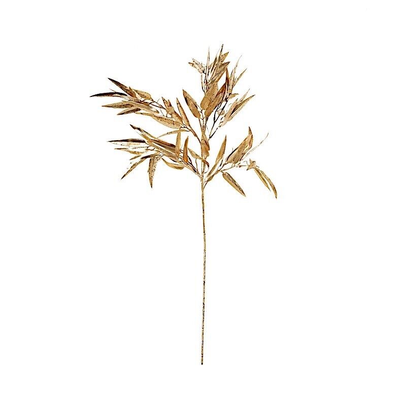 2 Gold 33&#x22; Artificial Bamboo LEAVES Branches Metallic Faux Greenery