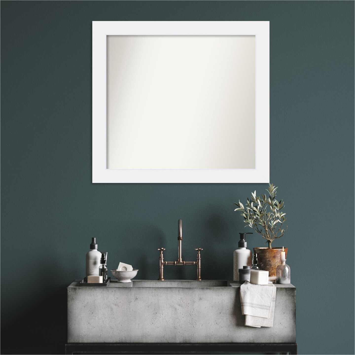 Corvino White Non-Beveled Custom Framed Bathroom Vanity Wall Mirror
