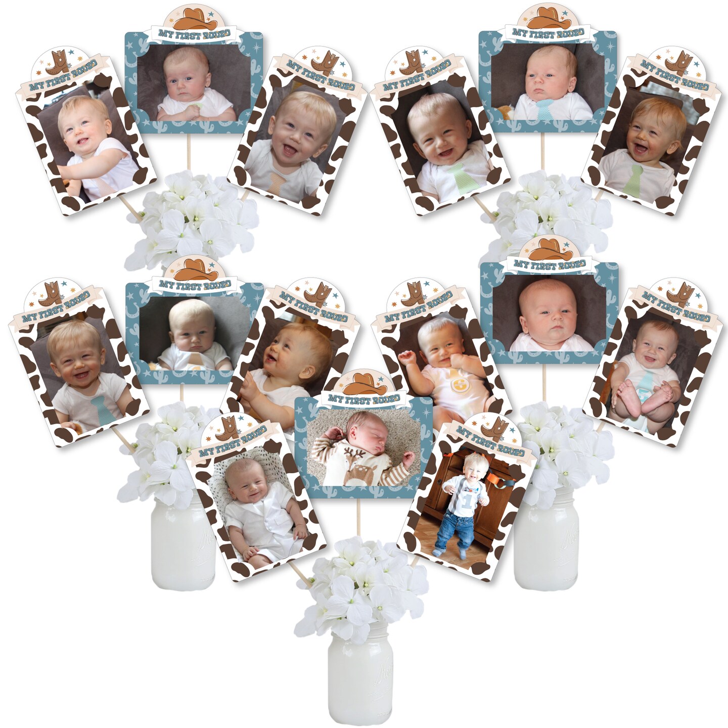 Big Dot of Happiness My First Rodeo - Little Cowboy 1st Birthday Party Picture Centerpiece Sticks - Photo Table Toppers - 15 Pieces