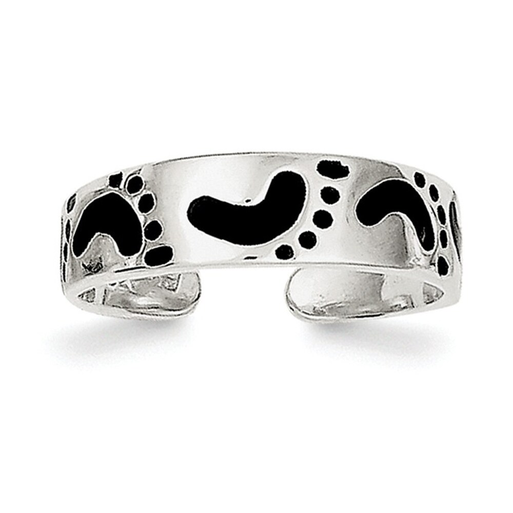 Gem And Harmony Sterling Silver Black Enameled Feet Toe Ring