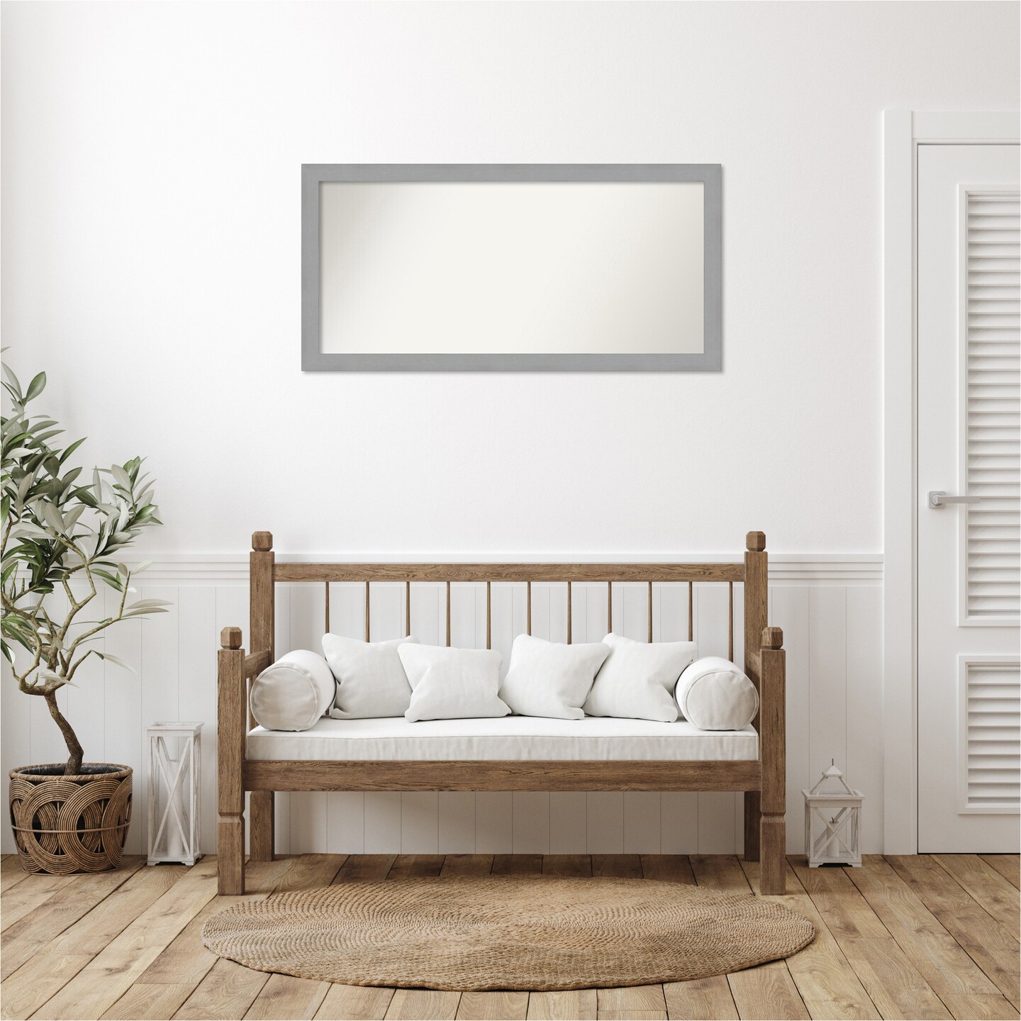 Brushed Nickel Non-Beveled Custom Framed Bathroom Vanity Wall Mirror