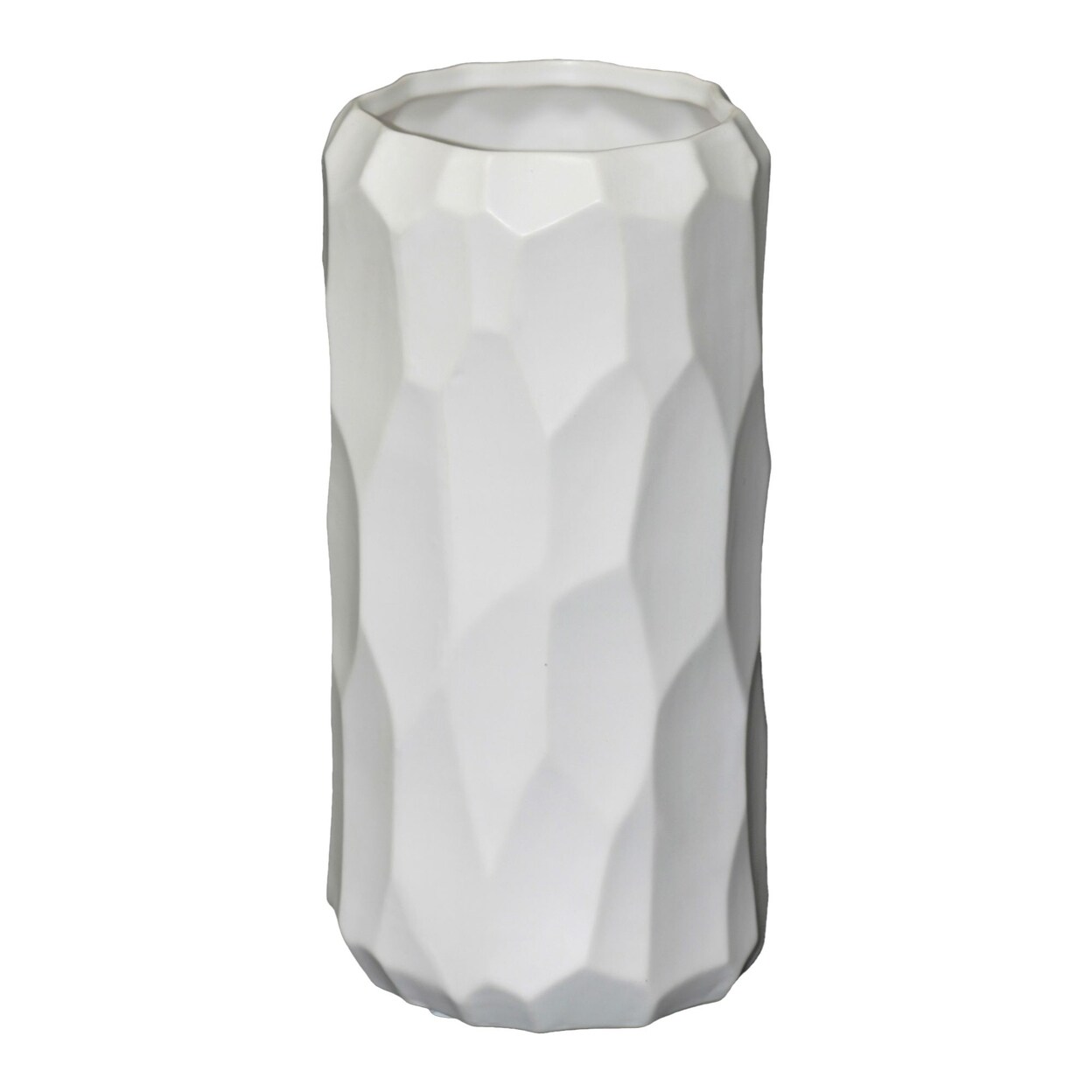 Urban Trends Collection Ceramic Short Wide Cylindrical Vase with Embossed Irregular Pattern Design Body Matte Finish White
