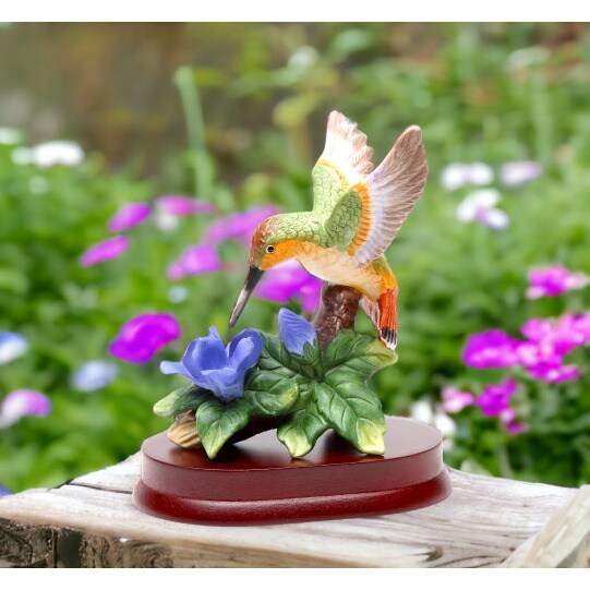 kevinsgiftshoppe Ceramic Hummingbird with Bluebonnet Flower on Wood Base Home Decor  Mom Kitchen Decor