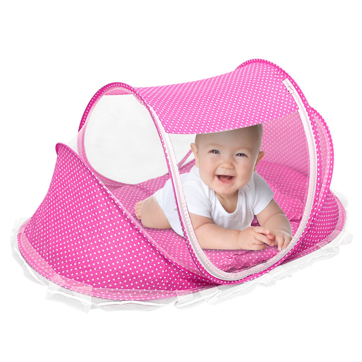 Portable Foldable Baby Travel Bed With Mosquito Net Tent Pink Blue 0-3 Years