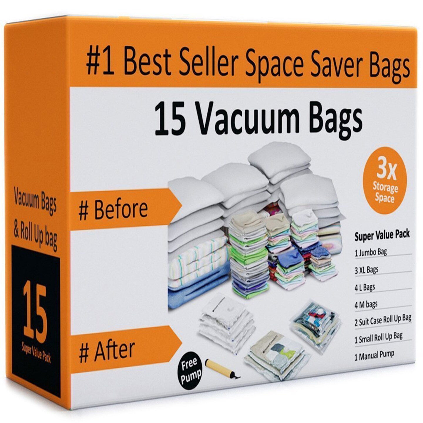 Everyday Home Vacuum Storage Bags Pack Of 15 Air Tight Jumbo Extra Large Medium