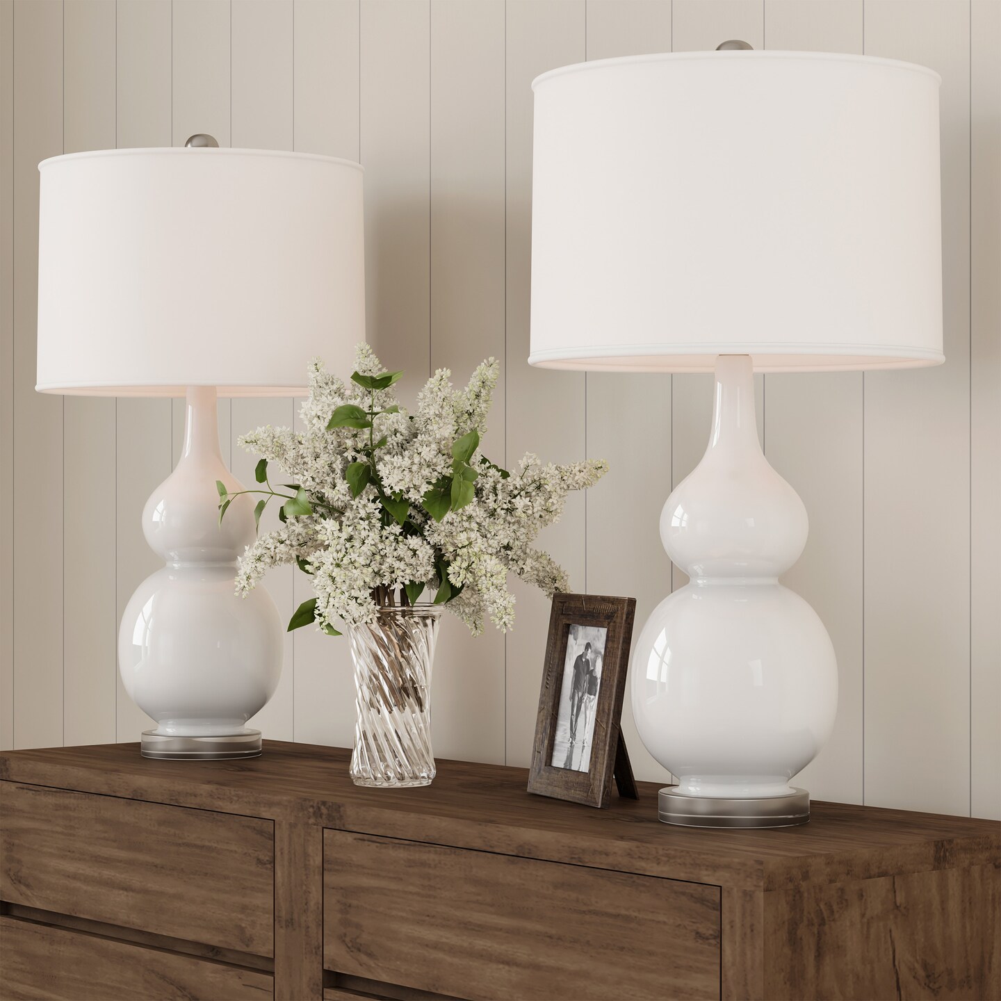 26 Inch Ceramic Table Lamps Set Of 2 Vintage Style White For Bedroom Living Room