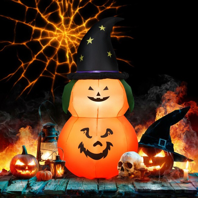 Happy Halloween Inflatable Pumpkin With LED Lights Spooky Ghost Yard Decoration
