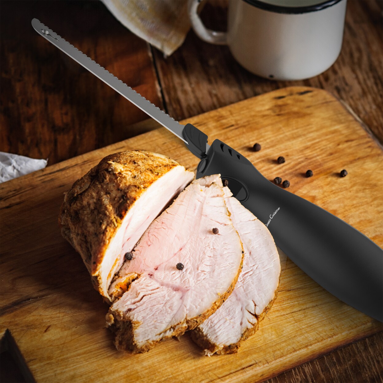Classic Cuisine Electric Carving Knife Stainless Steel Blade Ham Turkey  Bread Roast Slices Lightweight