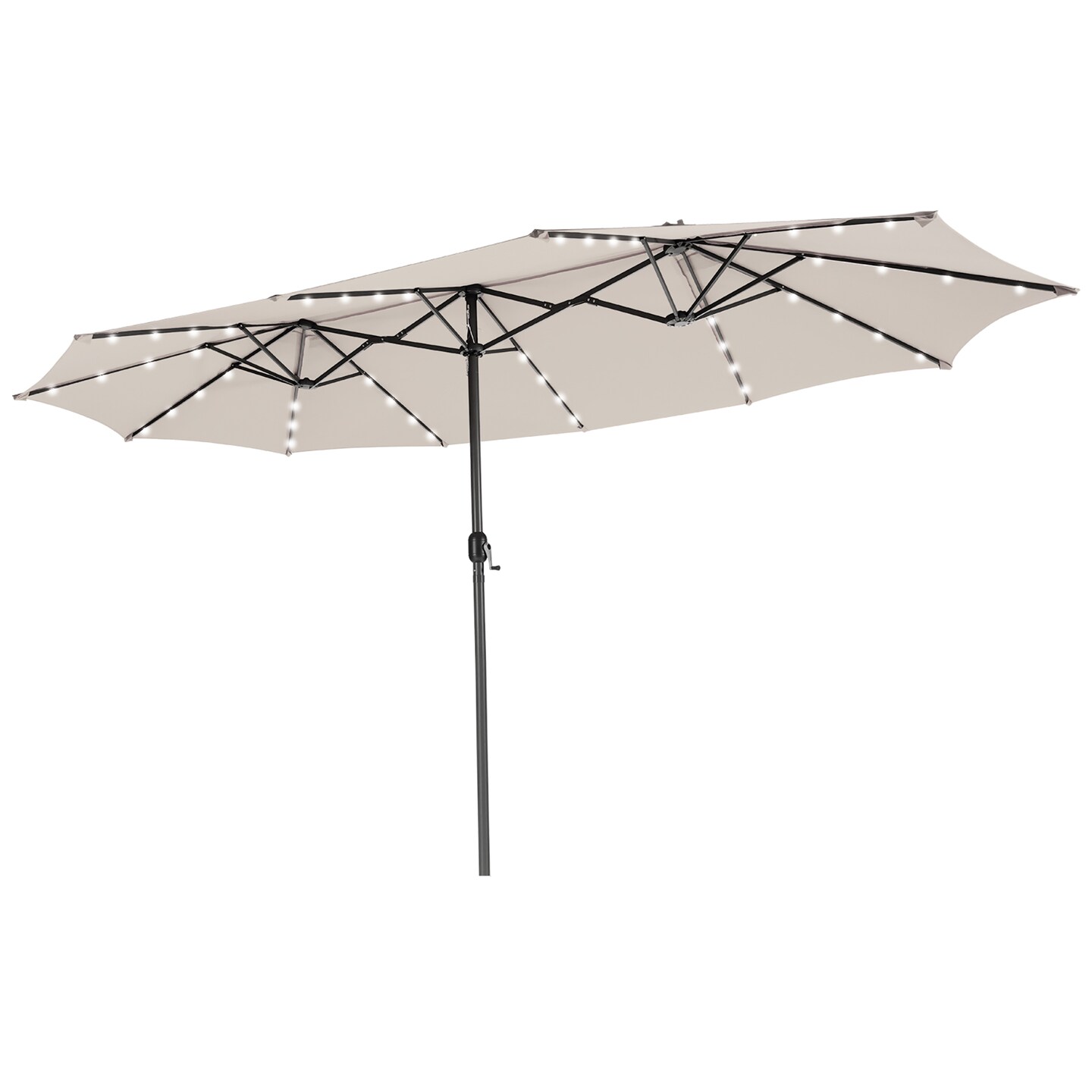 Costway 15FT Twin Patio Double-Sided Umbrella 48 Solar LED Lights Crank Outdoor Wine\Beige\Coffee\Orange\Turquoise
