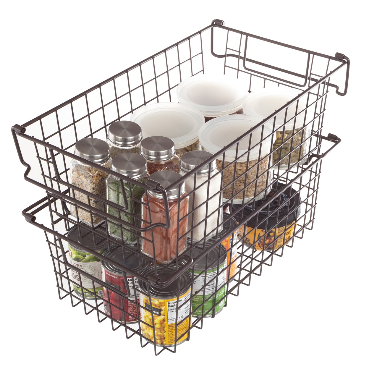 Black Wire Storage Bins Set Of 2 Medium Kitchen Bathroom Organizers 16X9x5.5