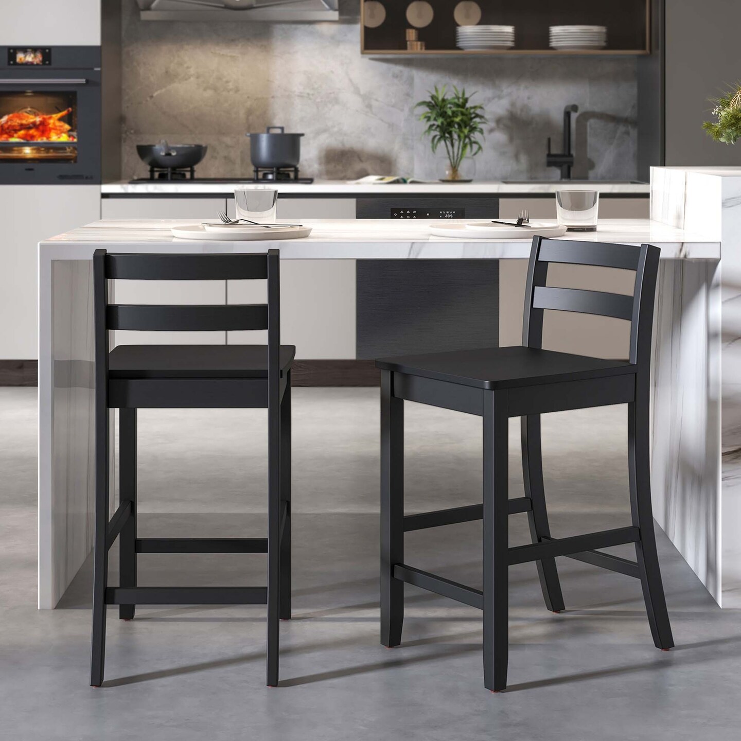 Costway 24-Inch Wooden Bar Stools Set of 4 with Ergonomic Backrest Counter Height Stools Black/White