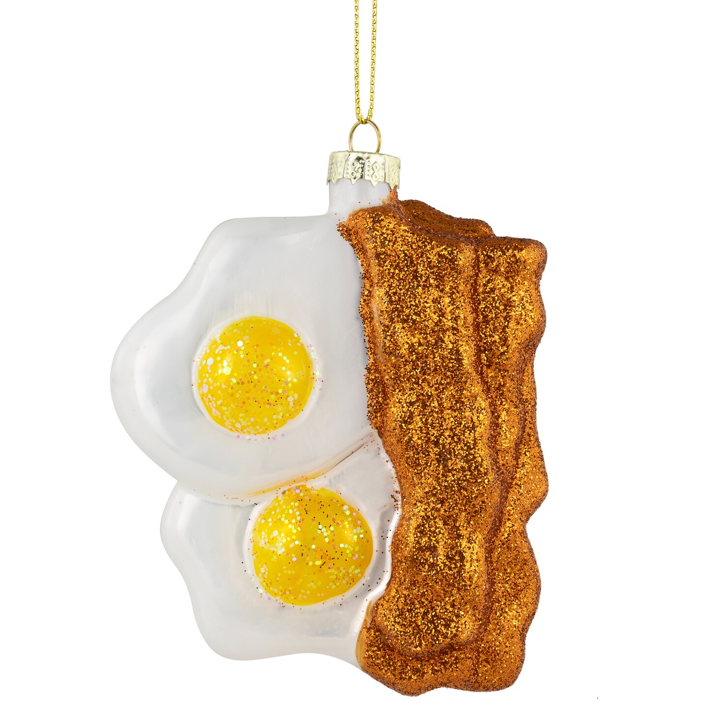 Northlight 3.75&#x22; Eggs and Bacon Glittered Glass Christmas Hanging Ornament